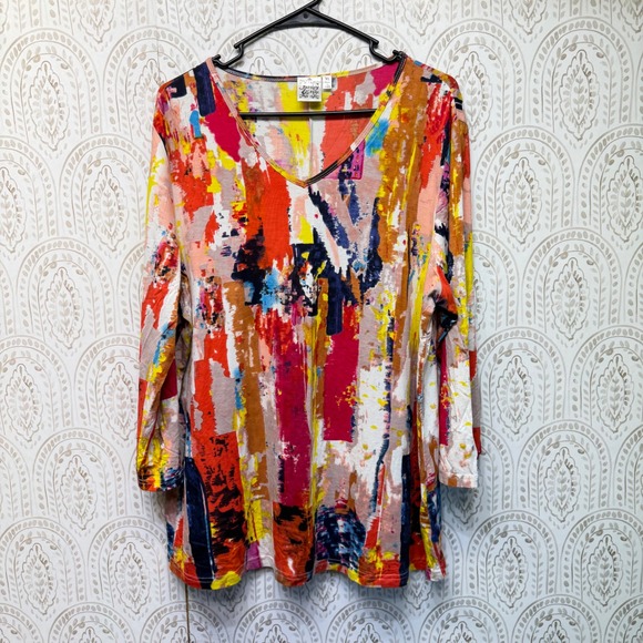 Parsley & Sage Tops - Parsley & Sage Top Womens XL Multi Abstract Brushstroke V-Neck 3/4 Sleeve Art